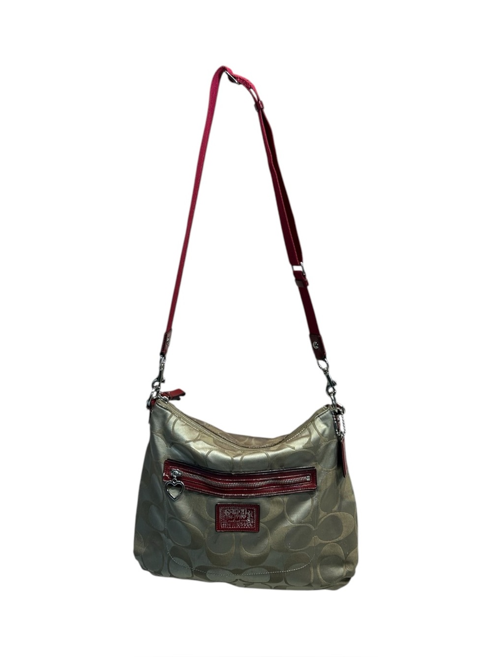 Vintage Y2K Coach Signature Monogram Crossbody Bag - Coral/Gold